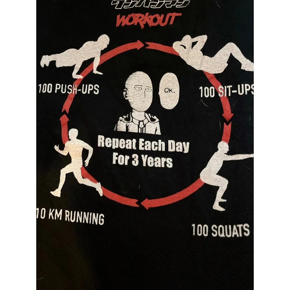 One Punch Man‎ Workout T Shirt Saitama Anime Manga Graphic Tee Black - Picture 2 of 3